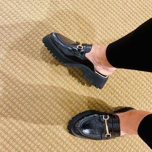 GB Black Loafers with Gold Detail